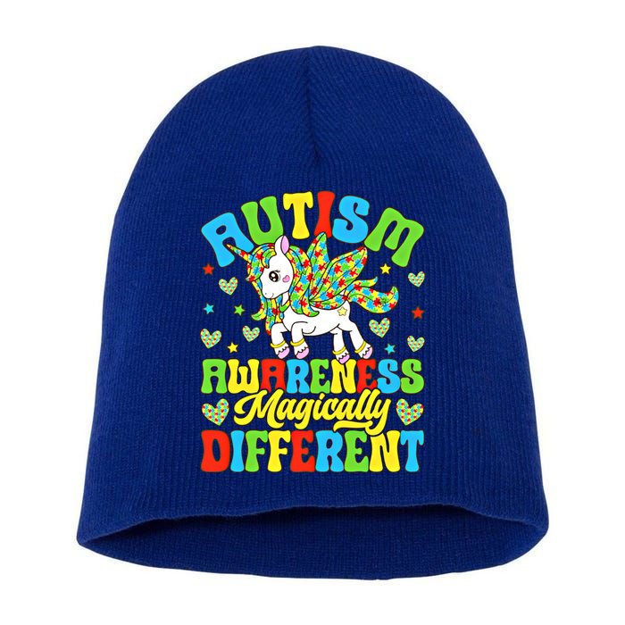 Magically Different Dabbing Unicorn Autism Awareness Puzzle Gift Short Acrylic Beanie