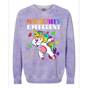 Magically Different Dabbing Unicorn Autism Awareness Funny Gift Colorblast Crewneck Sweatshirt