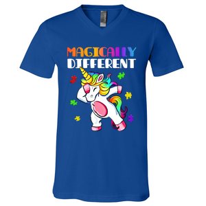 Magically Different Dabbing Unicorn Autism Awareness Funny Gift V-Neck T-Shirt