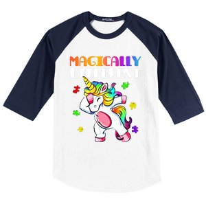 Magically Different Dabbing Unicorn Autism Awareness Funny Gift Baseball Sleeve Shirt