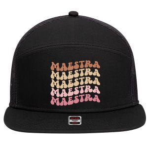 Maestra De Espaol Groovy Spanish Teacher 7 Panel Mesh Trucker Snapback Hat