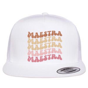 Maestra De Espaol Groovy Spanish Teacher Flat Bill Trucker Hat