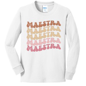 Maestra De Espaol Groovy Spanish Teacher Kids Long Sleeve Shirt