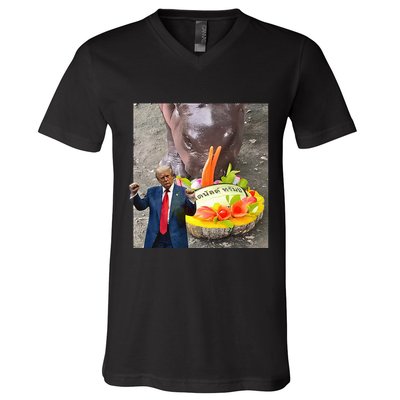 Moo Deng Endorsed Trump Hippo Predicting TrumpS Victory V-Neck T-Shirt