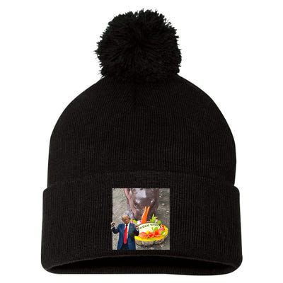 Moo Deng Endorsed Trump Hippo Predicting TrumpS Victory Pom Pom 12in Knit Beanie