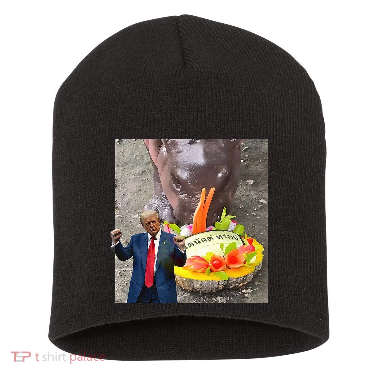 Moo Deng Endorsed Trump Hippo Predicting TrumpS Victory Short Acrylic Beanie