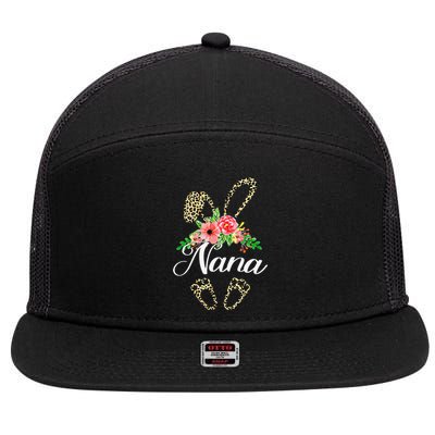 Mother's Day Easter Gifts Flower Nana Leopard Bunny 7 Panel Mesh Trucker Snapback Hat