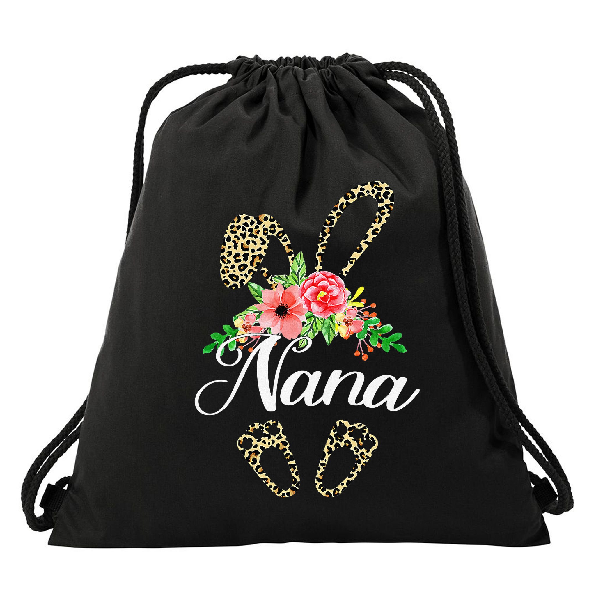 Mother's Day Easter Gifts Flower Nana Leopard Bunny Drawstring Bag