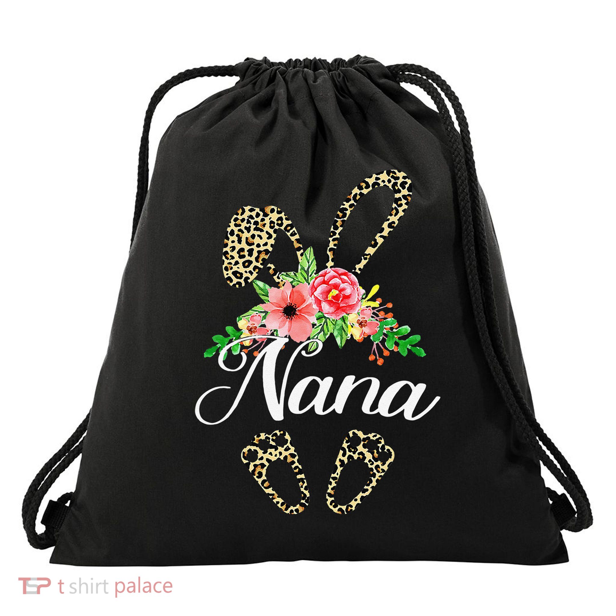 Mother's Day Easter Gifts Flower Nana Leopard Bunny Drawstring Bag