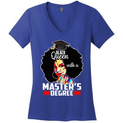 M.A.S.T.E.R.S Degree Educated Melanin Black Queen Graduation Women's V-Neck T-Shirt