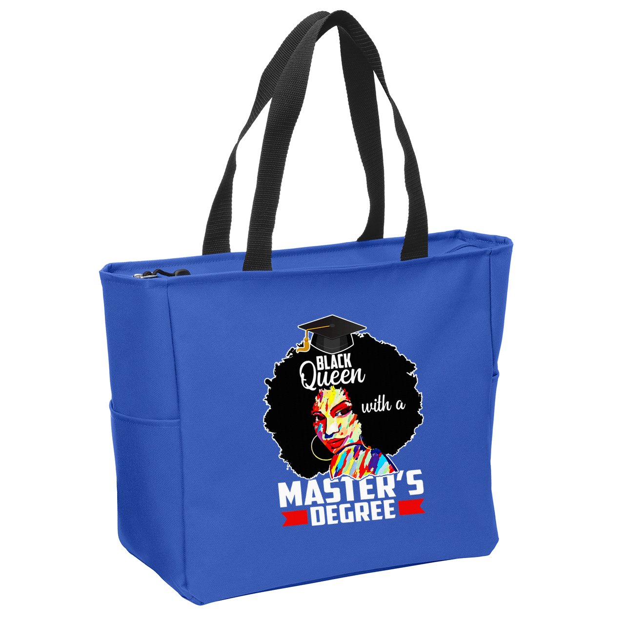 M.A.S.T.E.R.S Degree Educated Melanin Black Queen Graduation Zip Tote Bag