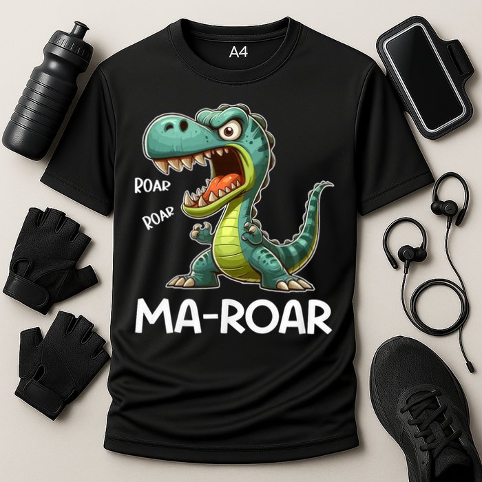 Ma-Roar Dinosaur Funny Mom Quote Cooling Performance Crew T-Shirt