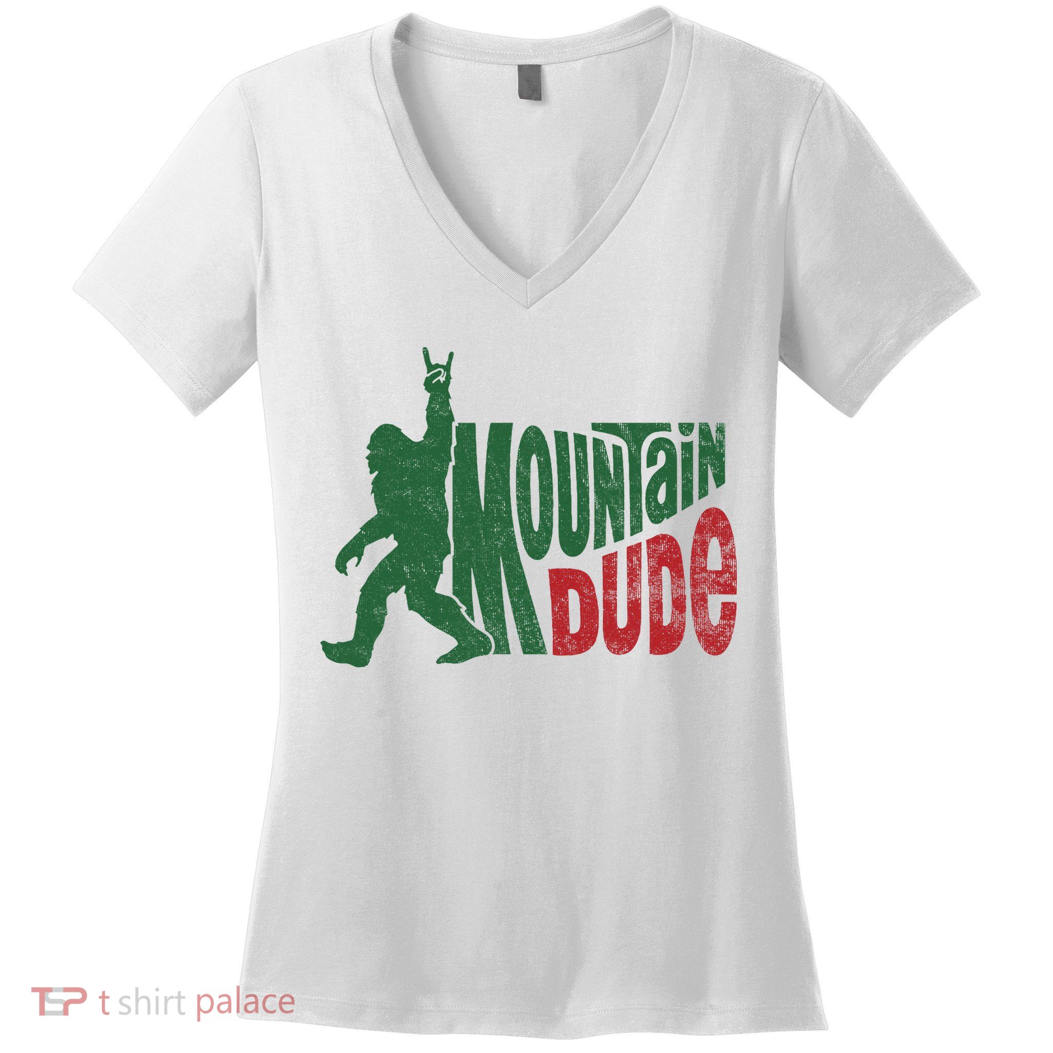 Mountain Dude Funny Bigfoot Sasquatch Hiking Gift Women's V-Neck T-Shirt