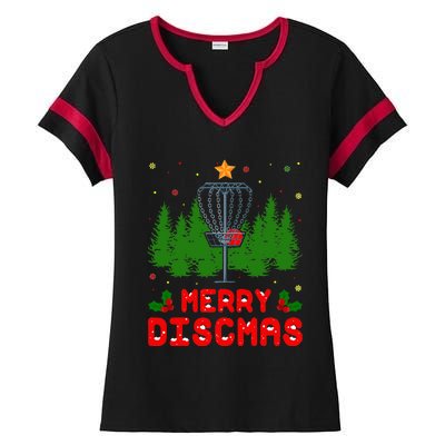 Merry Discmas Funny Christmas Xmas Frisbee Golfer Player Ladies Halftime Notch Neck Tee