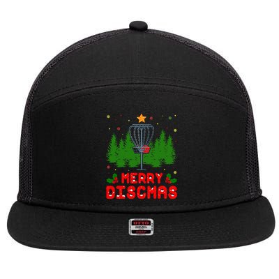 Merry Discmas Funny Christmas Xmas Frisbee Golfer Player 7 Panel Mesh Trucker Snapback Hat