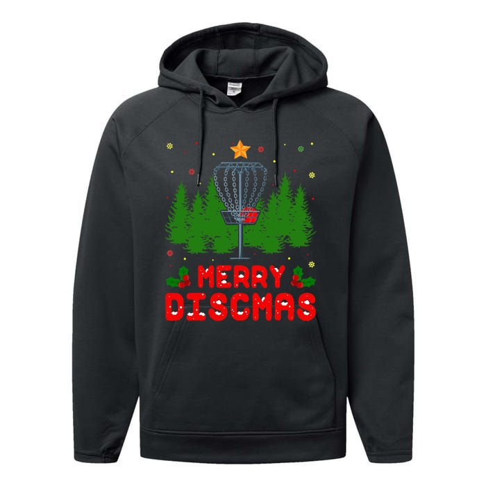 Merry Discmas Funny Christmas Xmas Frisbee Golfer Player Performance Fleece Hoodie