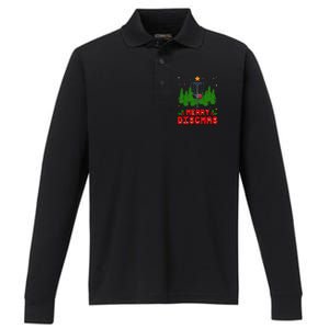 Merry Discmas Funny Christmas Xmas Frisbee Golfer Player Performance Long Sleeve Polo