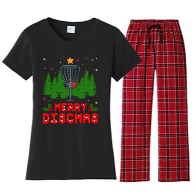 Merry Discmas Funny Christmas Xmas Frisbee Golfer Player Women's Flannel Pajama Set