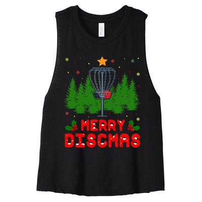 Merry Discmas Funny Christmas Xmas Frisbee Golfer Player Women's Racerback Cropped Tank