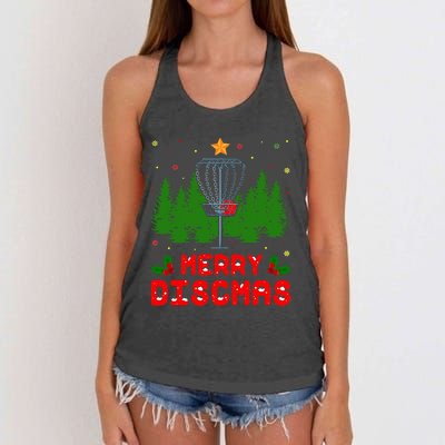 Merry Discmas Funny Christmas Xmas Frisbee Golfer Player Women's Knotted Racerback Tank