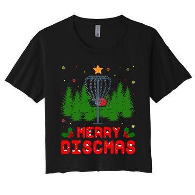 Merry Discmas Funny Christmas Xmas Frisbee Golfer Player Women's Crop Top Tee