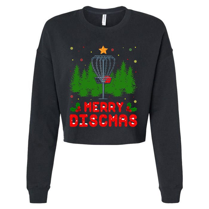 Merry Discmas Funny Christmas Xmas Frisbee Golfer Player Cropped Pullover Crew