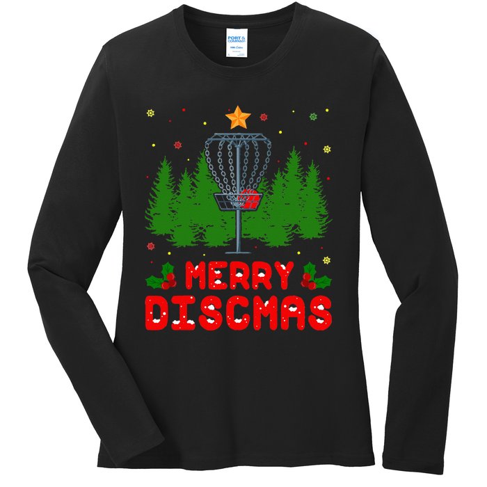 Merry Discmas Funny Christmas Xmas Frisbee Golfer Player Ladies Long Sleeve Shirt