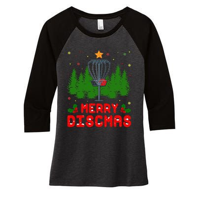 Merry Discmas Funny Christmas Xmas Frisbee Golfer Player Women's Tri-Blend 3/4-Sleeve Raglan Shirt