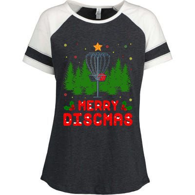 Merry Discmas Funny Christmas Xmas Frisbee Golfer Player Enza Ladies Jersey Colorblock Tee