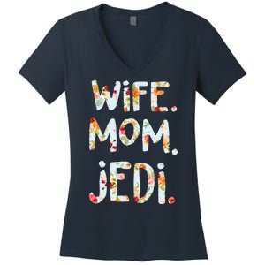 Mothers Day Flower Floral Wife Mom Jedi Women's V-Neck T-Shirt