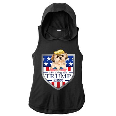 My Dog For Trump 2024 Shih Tzu Ladies PosiCharge Tri-Blend Wicking Draft Hoodie Tank