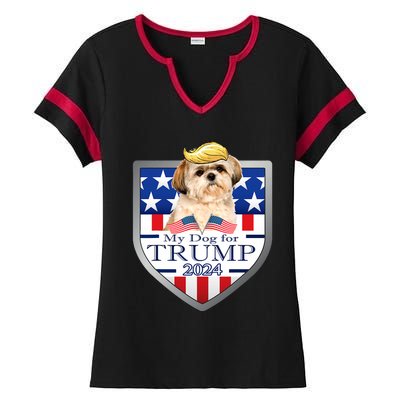 My Dog For Trump 2024 Shih Tzu Ladies Halftime Notch Neck Tee