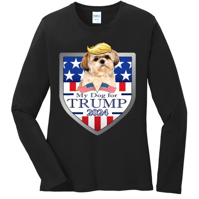 My Dog For Trump 2024 Shih Tzu Ladies Long Sleeve Shirt