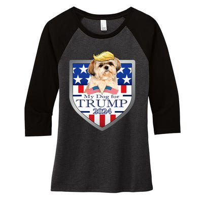 My Dog For Trump 2024 Shih Tzu Women's Tri-Blend 3/4-Sleeve Raglan Shirt