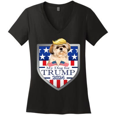 My Dog For Trump 2024 Shih Tzu Women's V-Neck T-Shirt