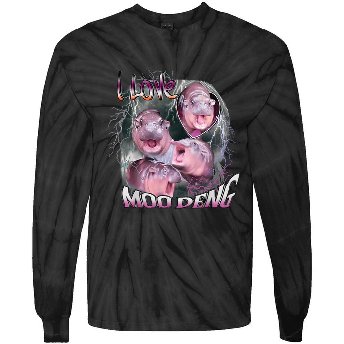 Moo Dang Funny Dwarf Baby Hippo In The Zoo Tie-Dye Long Sleeve Shirt