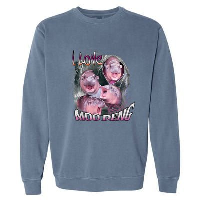 Moo Dang Funny Dwarf Baby Hippo In The Zoo Garment-Dyed Sweatshirt