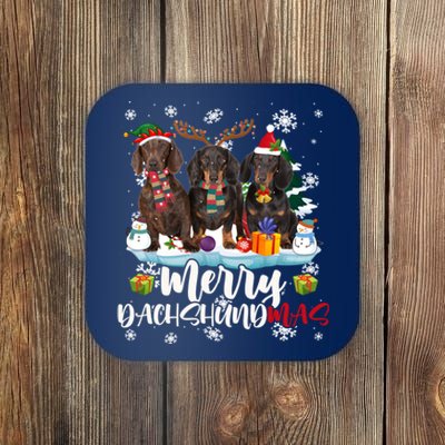 Merry Dachshundmas Funny Santa Reindeer Dachshund Lover Xmas Coaster