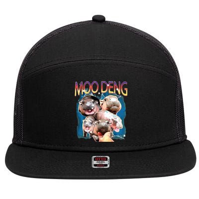 Moo Deng Funny Moodeng Baby Pygmy Hippo Cute Zoo Bootleg 7 Panel Mesh Trucker Snapback Hat