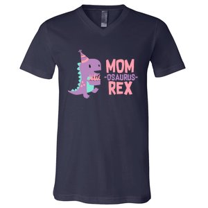 Mom Dinosaur Family Matching Birthday Girl Party Daughtrer V-Neck T-Shirt