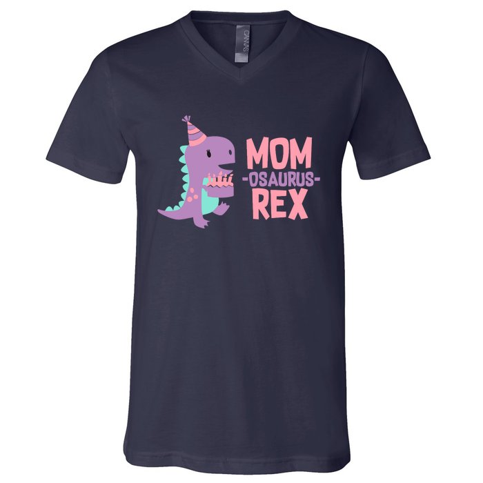 Mom Dinosaur Family Matching Birthday Girl Party Daughtrer V-Neck T-Shirt