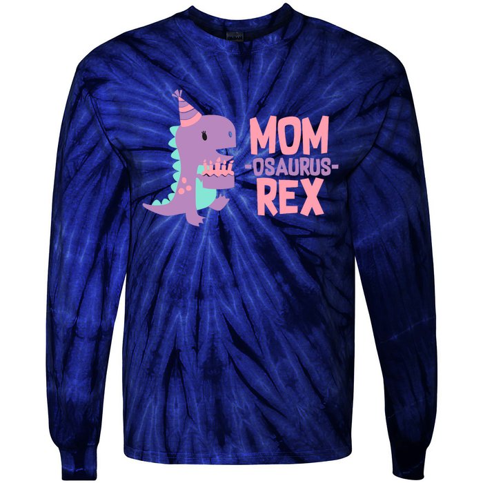 Mom Dinosaur Family Matching Birthday Girl Party Daughtrer Tie-Dye Long Sleeve Shirt