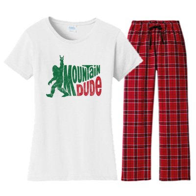 Mountain Dude Funny Bigfoot Women's Flannel Pajama Set