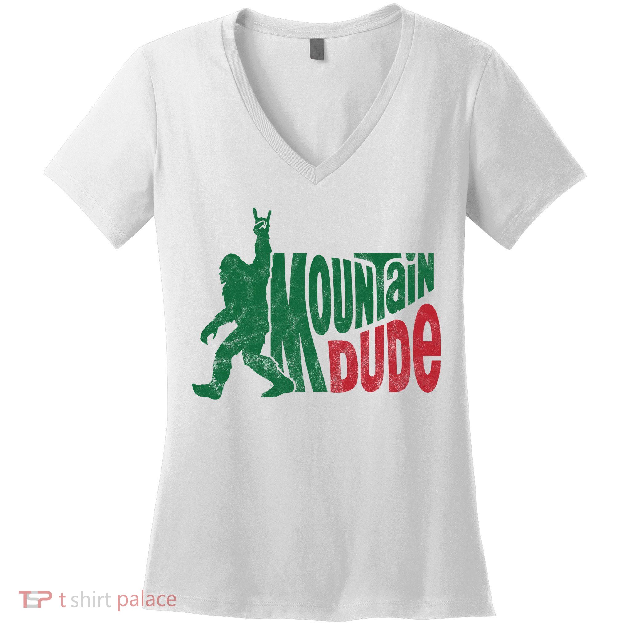 Mountain Dude Funny Bigfoot Women's V-Neck T-Shirt