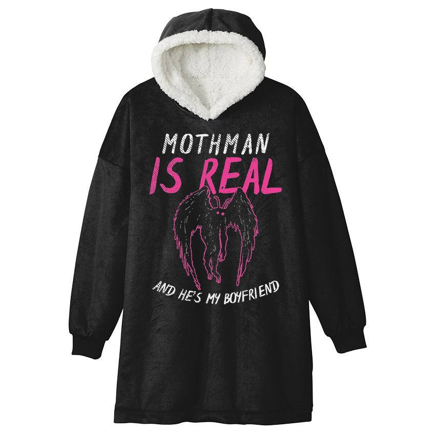 Mothman Design For Cryptid Lover Mothman Is My Boyfriend Hooded Wearable Blanket