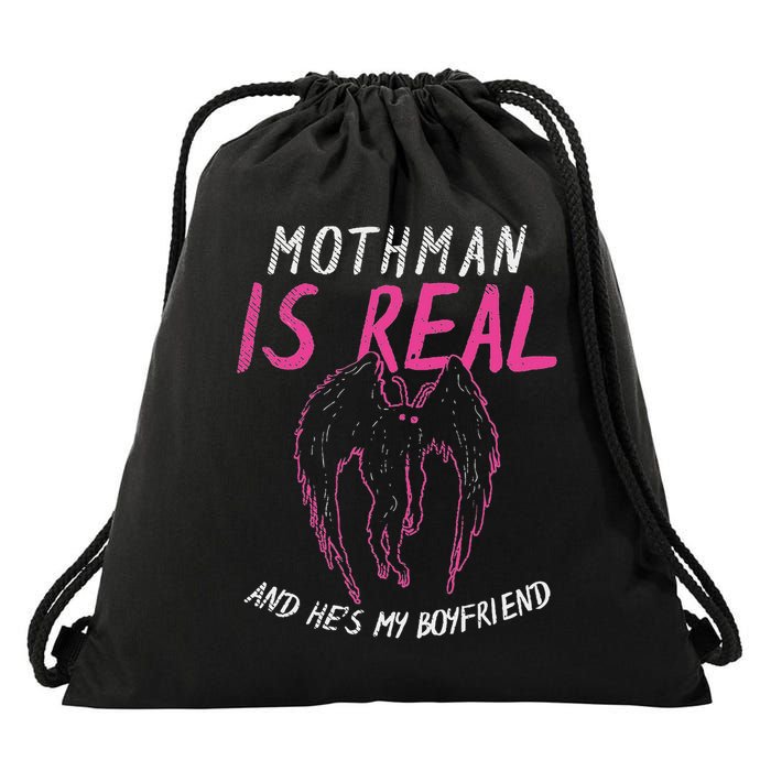 Mothman Design For Cryptid Lover Mothman Is My Boyfriend Drawstring Bag