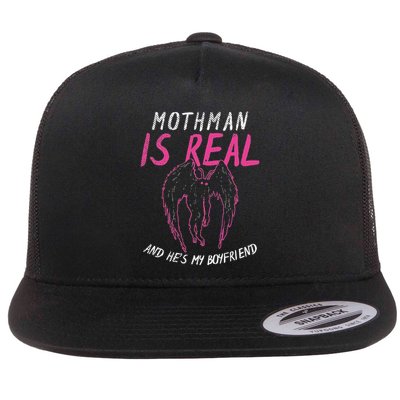 Mothman Design For Cryptid Lover Mothman Is My Boyfriend Flat Bill Trucker Hat