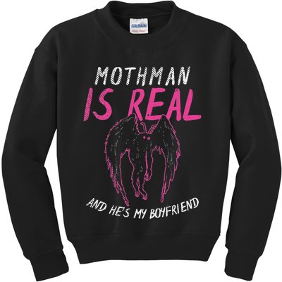 Mothman Design For Cryptid Lover Mothman Is My Boyfriend Kids Sweatshirt