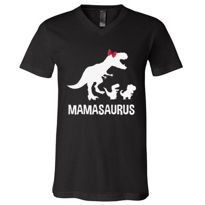 Mamasaurus Dinosaurus Family Funny Mother Gift Idea V-Neck T-Shirt