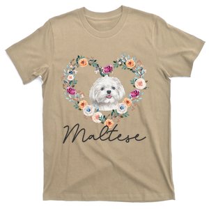 Maltese Dog Flower Heart Funny Mothers Day Gift T-Shirt